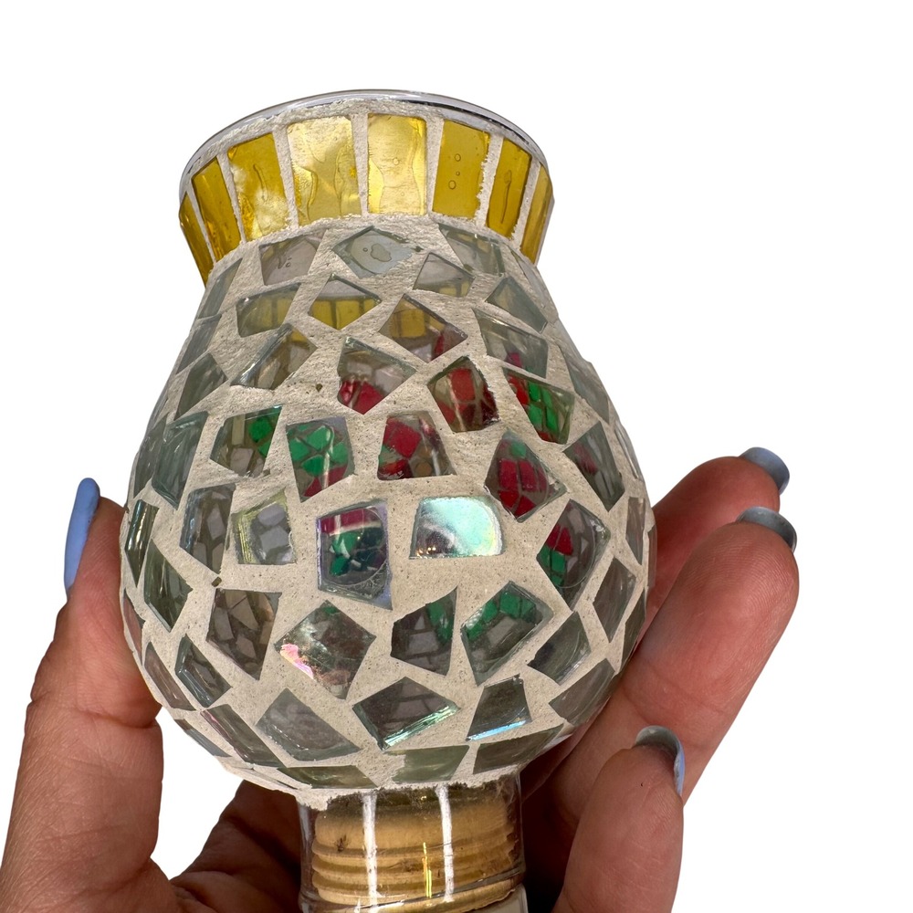 Mosaic Glass Poinsettia Night Light Red Floral Holiday Christmas Plug-In Lamp - Picture 11 of 12